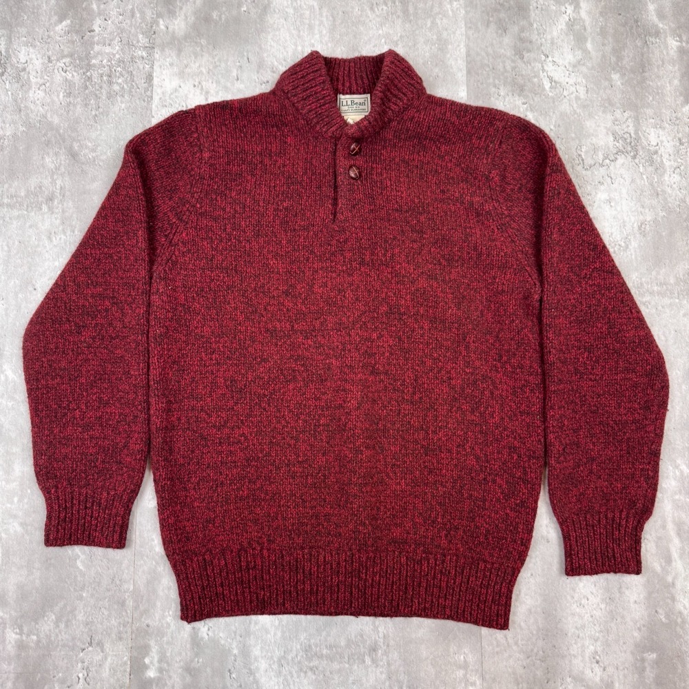 LL Bean Classic Ragg Sweater Mens Medium Tall Red 100% Lambs Wool Henley